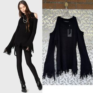 Killstar Cold Shoulder Distressed Knit Sweater Black XXL Whimsigoth Goth